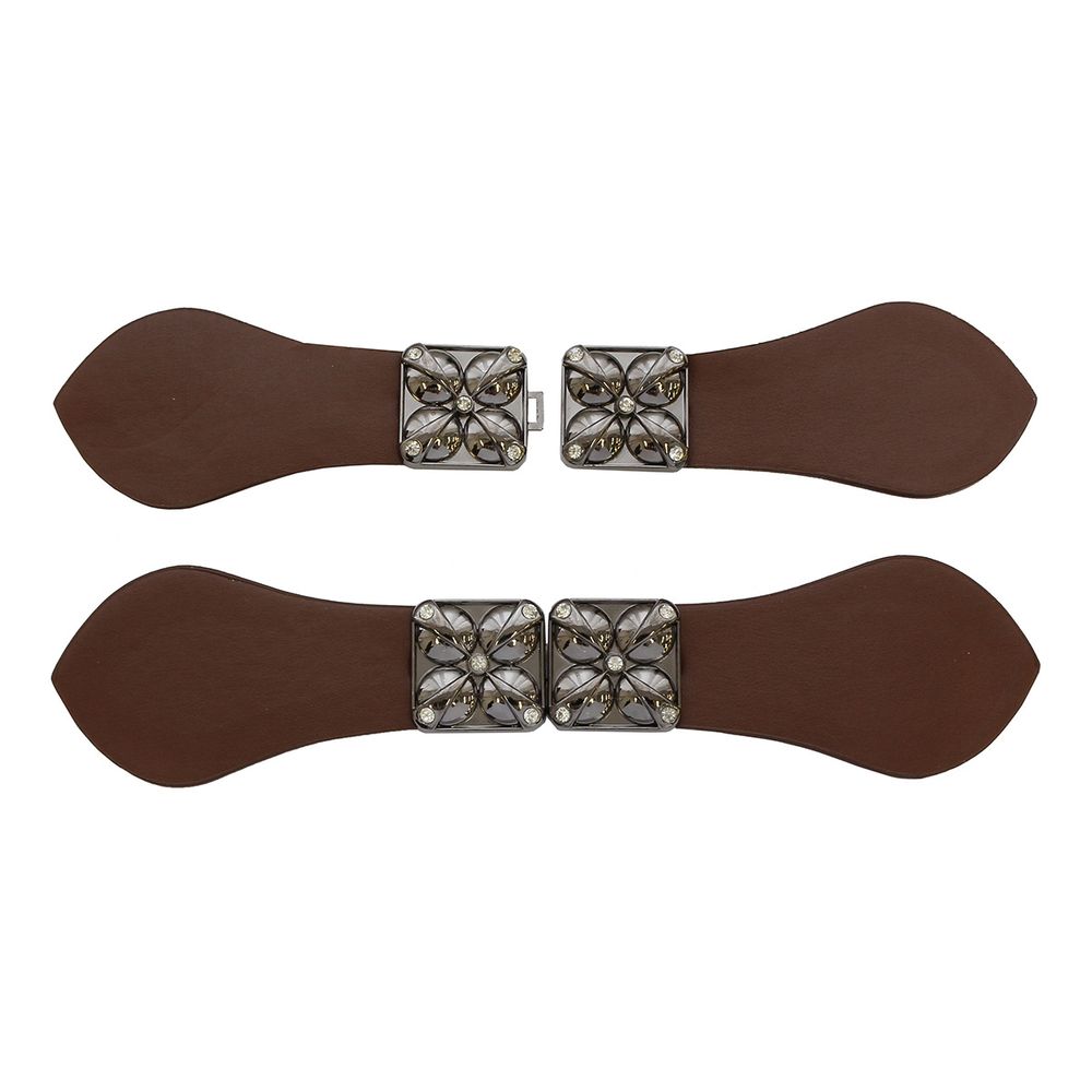 Фурнитура застежка для кардигана кожаная №8 коричневая 22,5см (черный никель), 2 шт