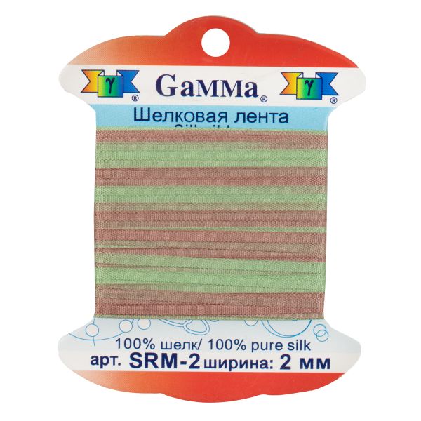 Лента (тесьма) шелковая 2.0 мм / 9.1±0.5 метров, M123 фисташковый/св.коричневый, Gamma SRM-2