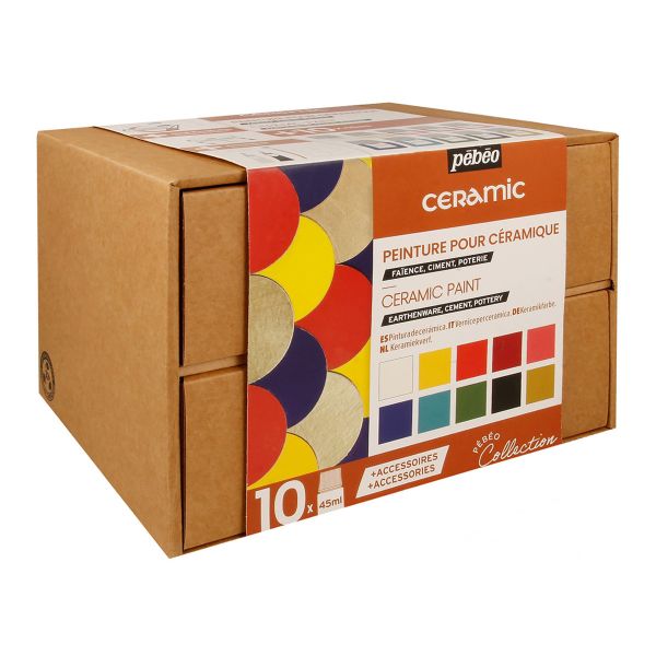 Набор красок Pebeo Ceramic Коллекция по керамике и металлу с аксессуарами 10 цв. 45 мл