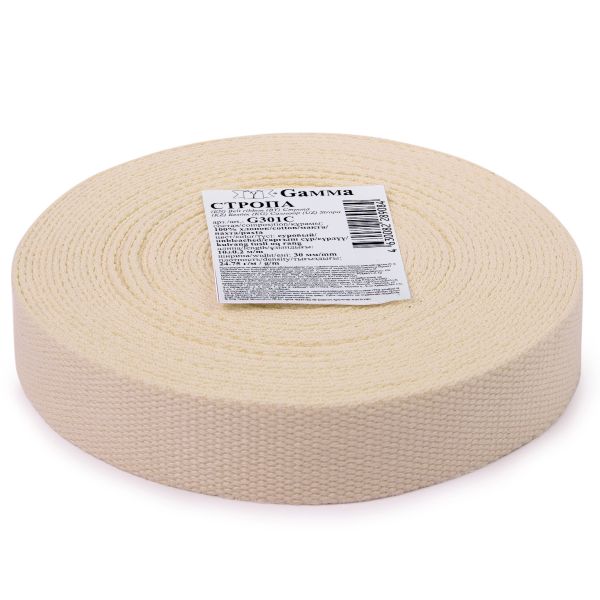 Стропа (ременная лента) 30 мм / 10 метров, толщ. 1.92 мм, [24.75 г/пог.м], 100% х/б, суровый, Gamma G301C