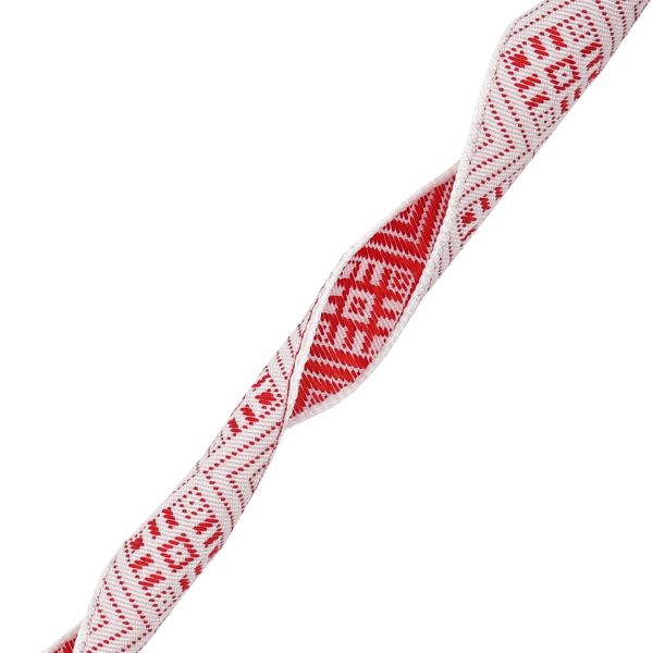 Лента (тесьма) жаккардовая 18.0 мм / 25±1 метров, Славянский орнамент Оберег, рис.9649 (1 белый/красный) С3771Г17