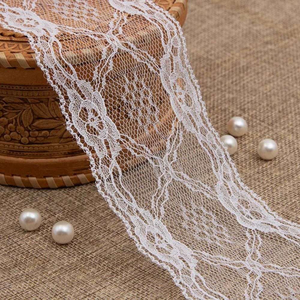 Кружево на сетке 68 мм, 6,8 м, ±4 см, WL-84, белый