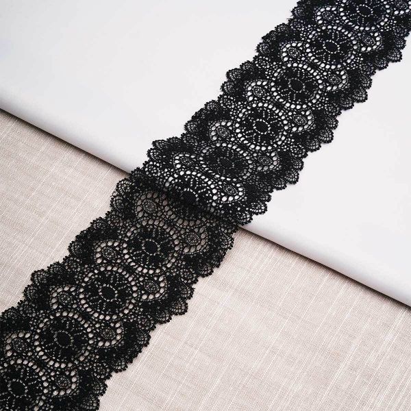 Кружево эластичное (стрейч) 80 мм / 13.72 метра, черный, 3AR3777