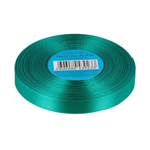 Лента атласная 1-сторонняя 12.0 мм / 33±2 метра, 016 изумруд, Gamma