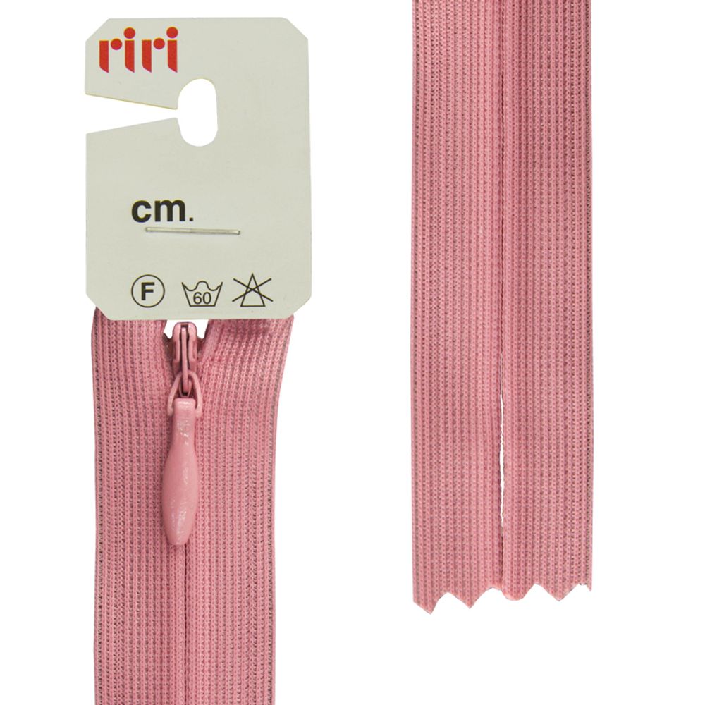 Молния скрытая (потайная) RIRI Т3 (3 мм), н/раз., 50 см, цв. тесьмы 2420, розовый хол., упак. 5 шт