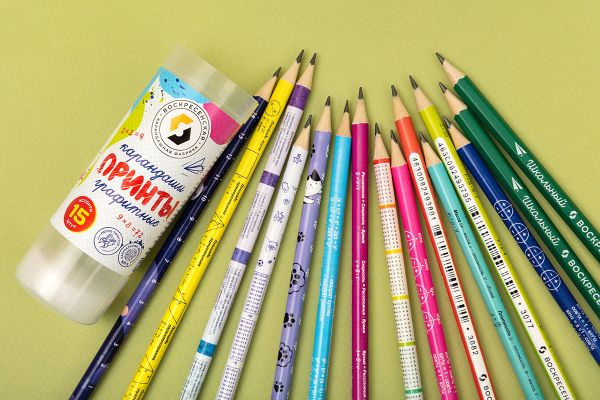 Набор графитных карандашей с ластиком ассорти в тубусе заточенные ТМ (HB) 2х15 шт, Школьные, ВКФ 1-PR-15Т