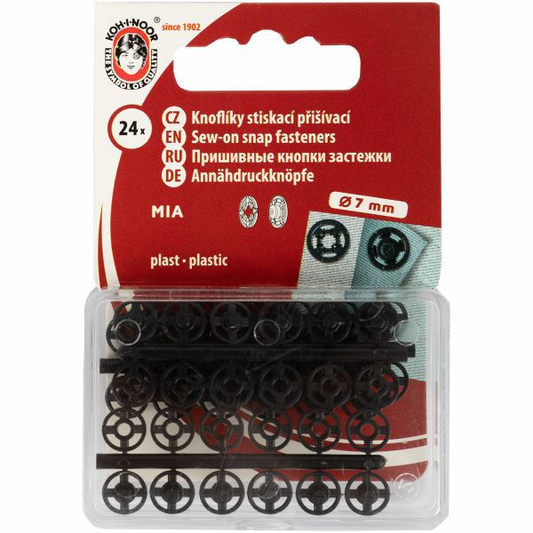 Кнопка пришивная пластик ⌀7 мм, 24 шт, черный, KOH-I-NOOR 11 (MIA1020 №1/2)