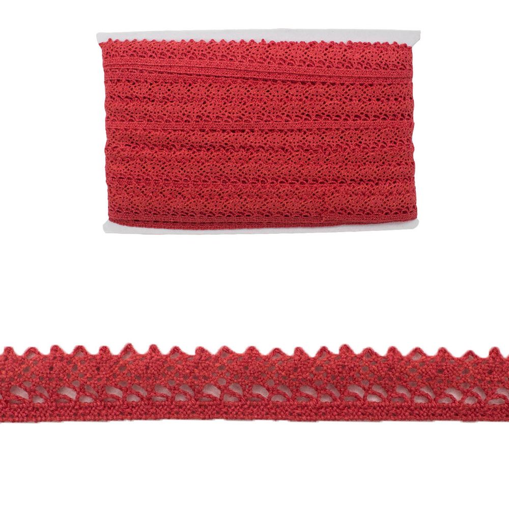 Кружево вязаное (тесьма) 15.0 мм х/б, JD037 красный, 20 м