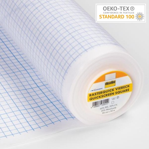 Флизелин для пэчворка с нанесенными линиями Rasterquick Viereck, 90см*30м, квадрат 1*1 см, 53005241, Freudenberg, 30 м