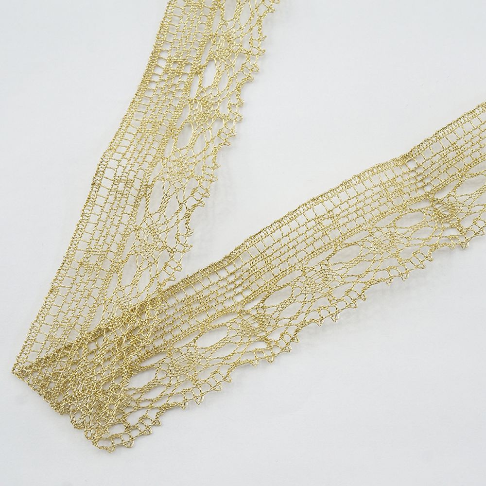 Кружево вязаное (тесьма) 36 мм, золотой, 30 метров, IEMESA, 157124
