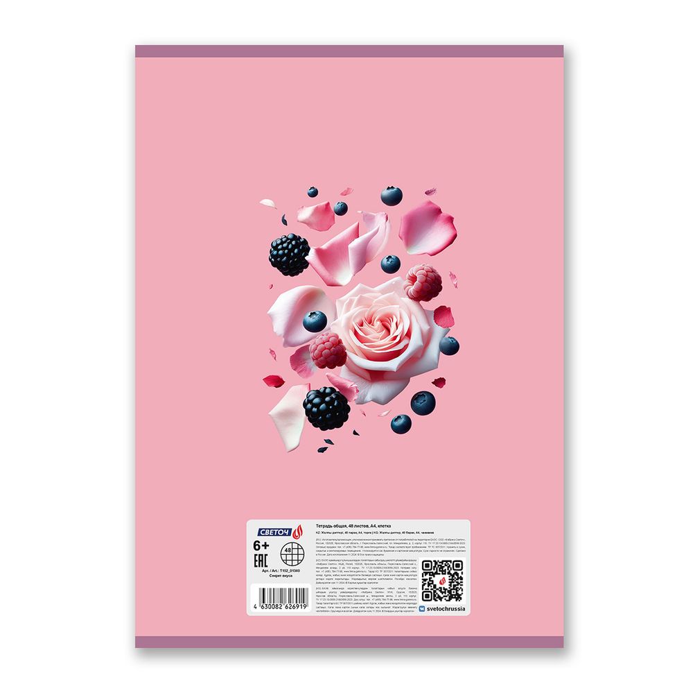 Тетрадь ученическая общая, A4 48 л. на скобе 65 г/м², белизна 100 %, 6 шт, клетка, 01340 Секрет вкуса, Светоч Т152