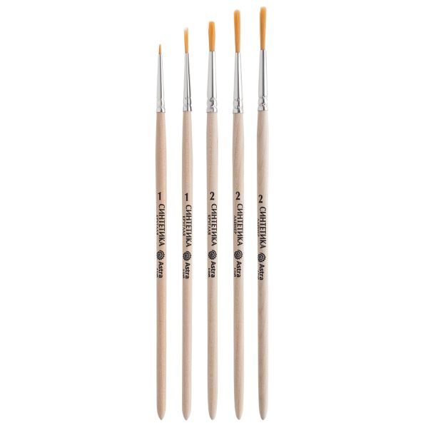 Набор кистей №5, синтетика (круглая №1, 2, круглая №1 ук./в 0.5, лайнер №2.2), 5 штук, Astra&Craft