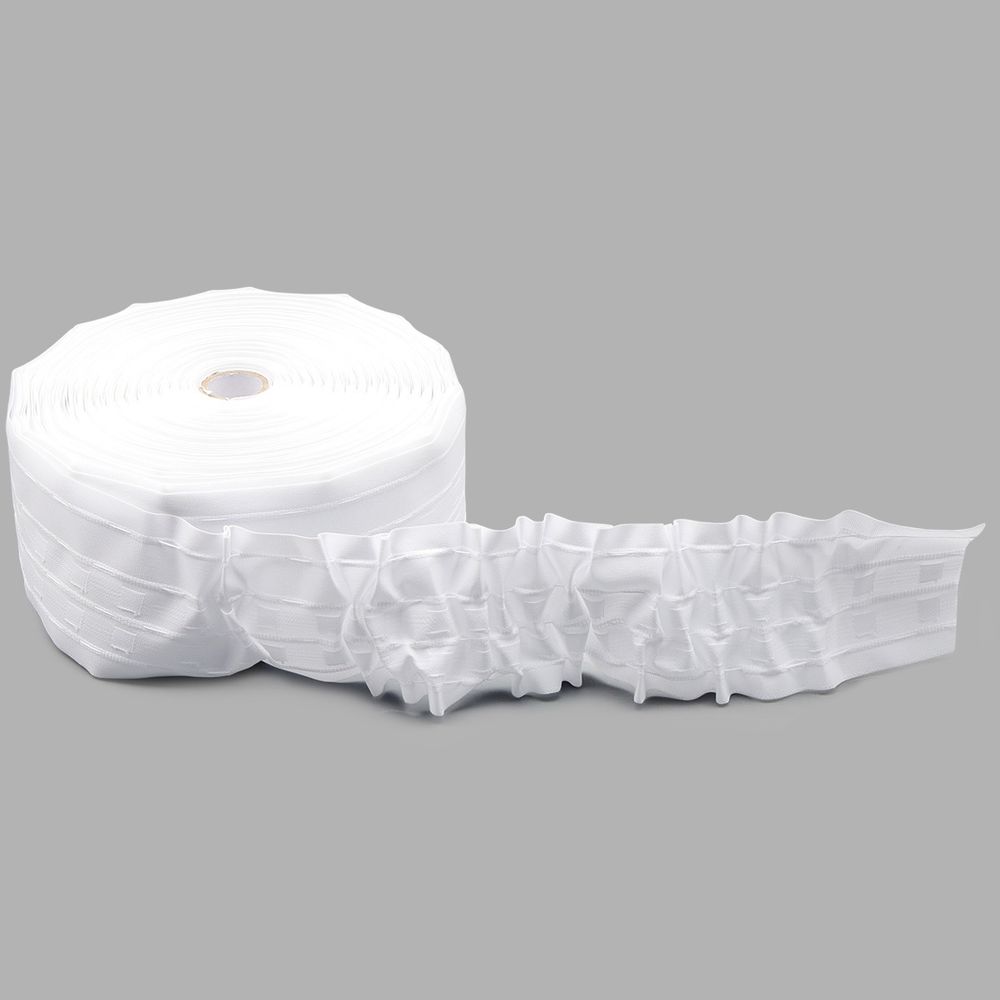 Лента (тесьма) шторная: сборка вафельная (1:3) 80 мм / 50 метров, (2 ряда петель, 4 шнура), C809 белый