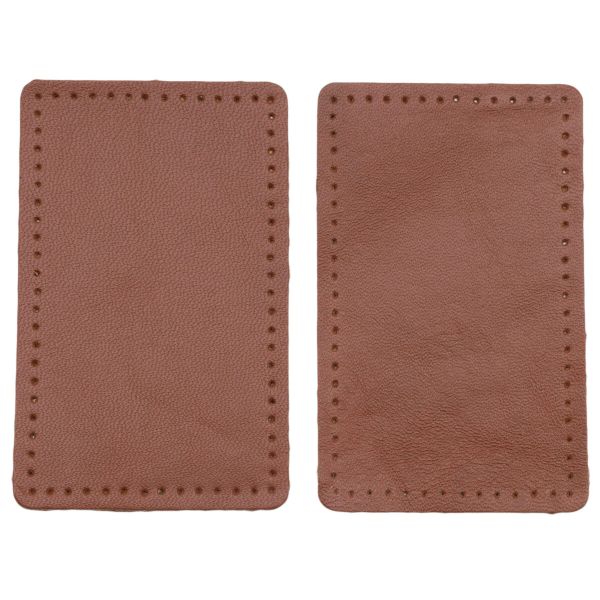 Заплатки пришивные из кожи, прямоугольник 6х9,6см с перфорацией, 2 шт, 100% кожа, 02 светло-коричневый, 9113