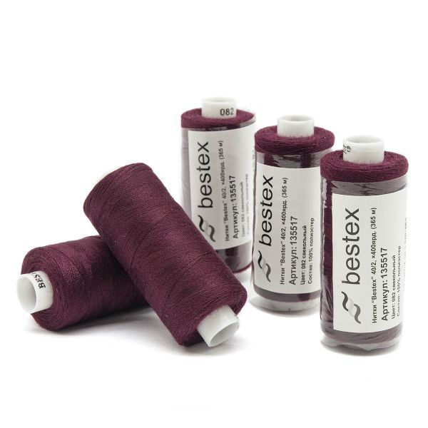 Нитки швейные бытовые Bestex 40/2, 365 м (400 ярд) / 10 кат., 082 свекольный
