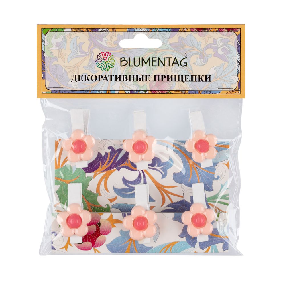 Прищепки декоративные 5х6 шт, 3.5 см, F66 Розовые ромашки, Blumentag WCRH-35