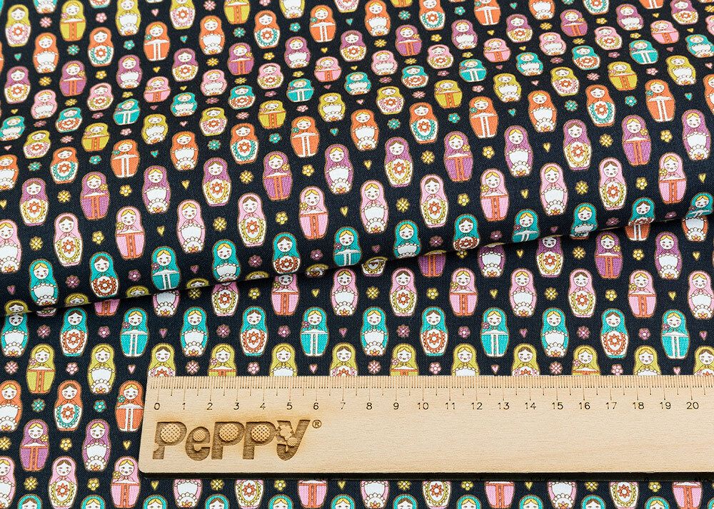 Ткань для пэчворка Peppy Крошки-матрешки, рулон 112 см / 5 метров, КМ-15 черный, Peppy