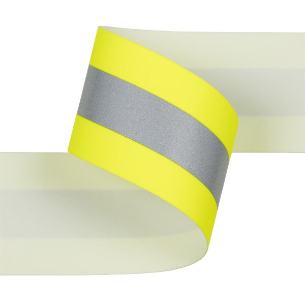 Лента со светоотражающей полосой [cpl:420], 50 мм / 25 метров, 100% хлопок, 03 серый/лимонный, Gamma FR9303 15-20-15