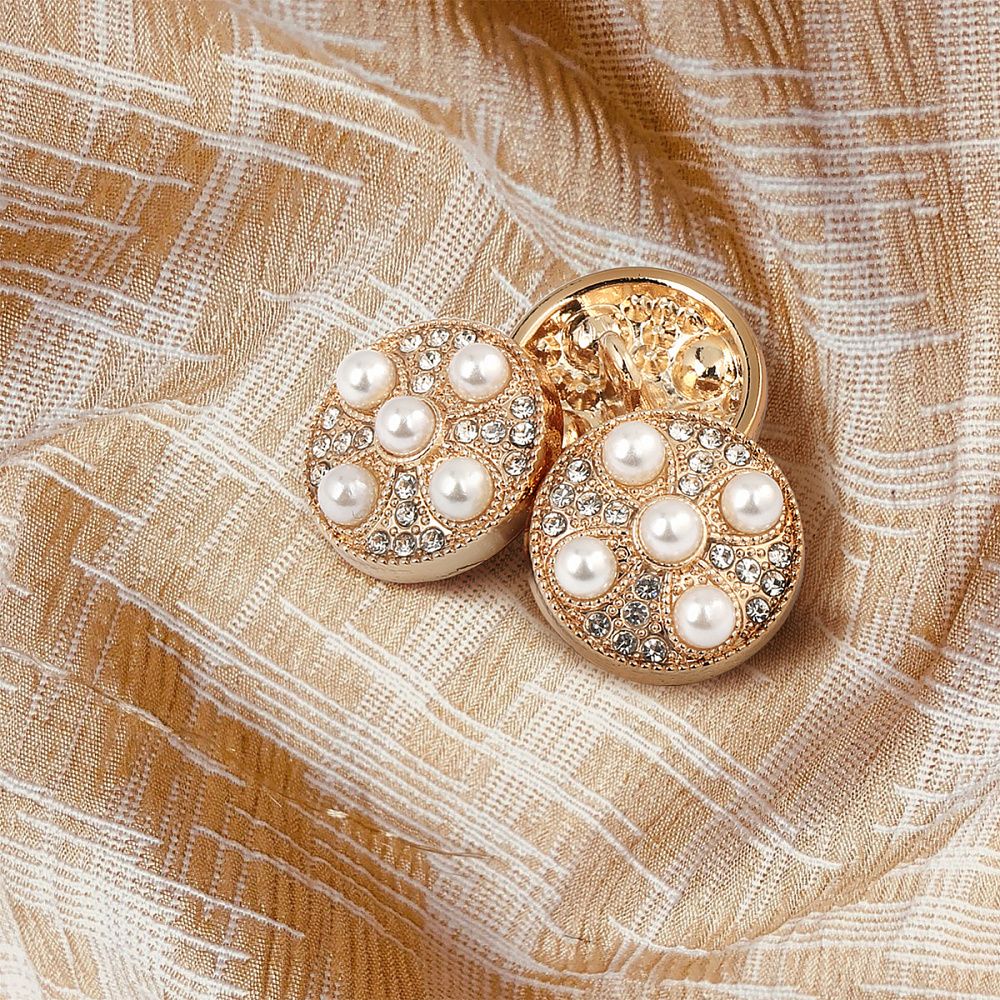 Пуговицы металлические на ножке 24L-15 мм, С-MP17 цв.золото/перламутр, 10 шт