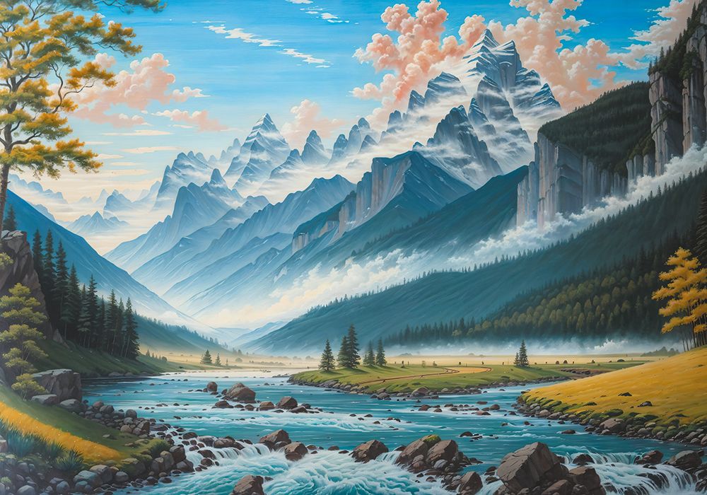 Пазл 2000 элементов, PZL-2000/42 Горный пейзаж с рекой, Фрея