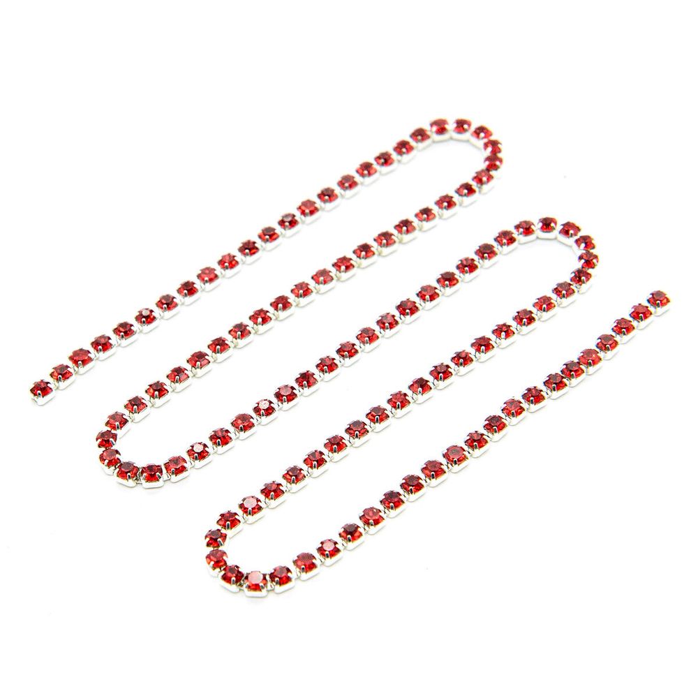 Стразовые цепочки (серебро), цвет: красный, размер 2 мм, 30 см/упак., ЦС007СЦ2
