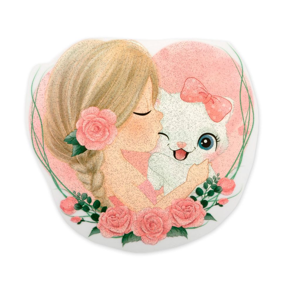 Термотрансфер M №02, 1 шт, M-211 девочка с котенком 13.4х13 см, Gamma "M" №02