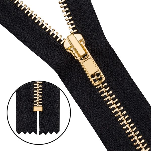 Молния металл джинсовая Т5 (5 мм) 1 зам., н/раз., 18 см, золото, 580 черный, 6534-0234, 10 шт