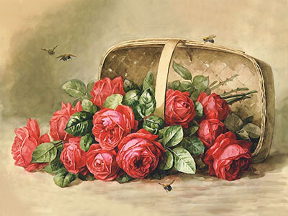 Рисунок для вышивания лентами Gamma (канва), 30х36 см, Розы в корзине