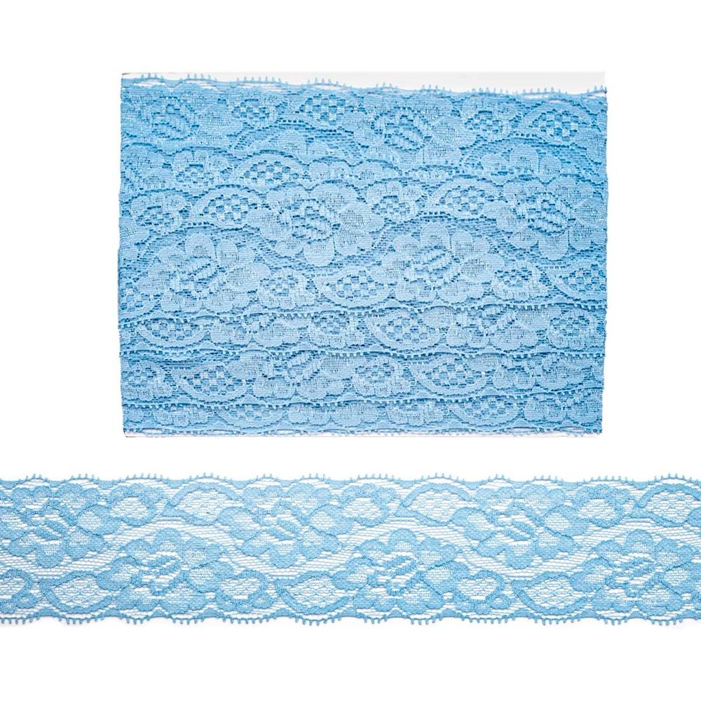 Кружево эластичное (стрейч) 58 мм, 5 м, ±4 см, JD040 голубой