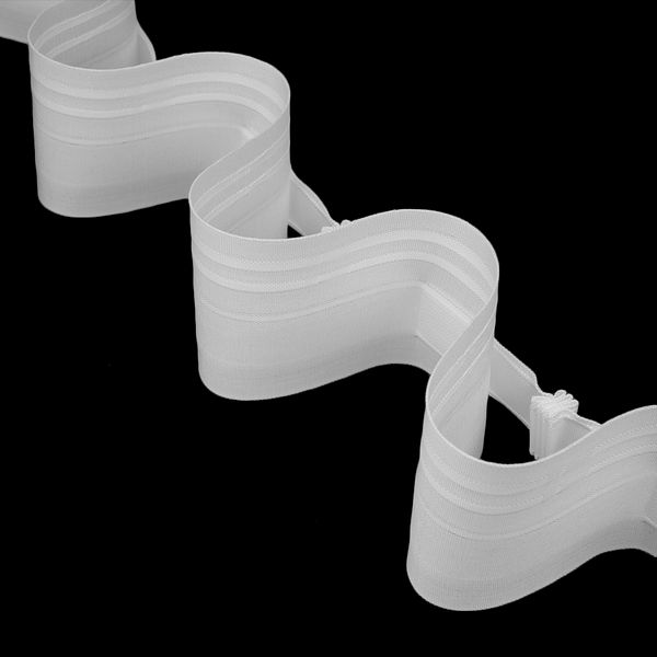 Лента (тесьма) шторная: сборка волна (1:1.7) 80 мм / 100 метров, (2 ряда петель, 2 шнура), белый, 1685c