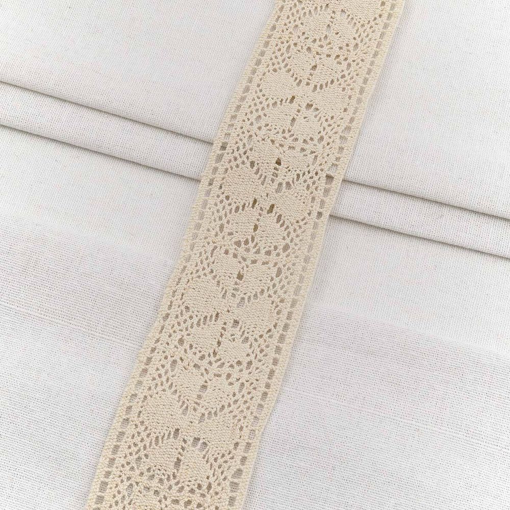 Тесьма отделочная 55 мм / 10 метров, 834 хлопок, вязаная, бежевый, 29402