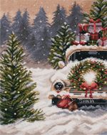 Набор для вышивания нитками Panna, Новогодняя машина, 25х19 см