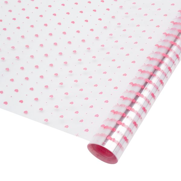 Пленка прозрачная Мелкие сердечки розовые 200 г, 70 см / 7.7±5% метра