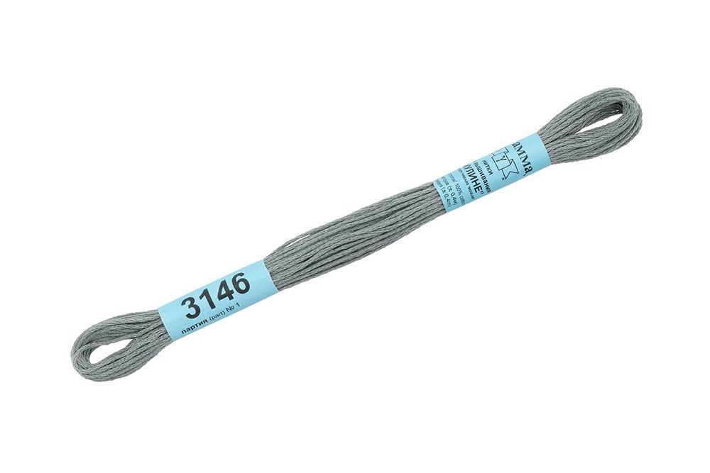 Мулине Gamma 100% хлопок, цв.3146 серый, 24 мотка по 8 метров