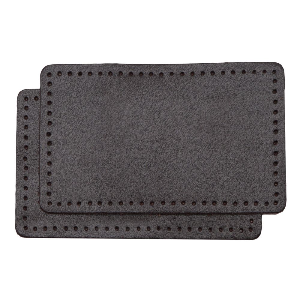 Заплатки пришивные из кожи, прямоугольник 6х9,6см с перфорацией, 2 шт, 100% кожа, 03 темно-коричневый, 9113