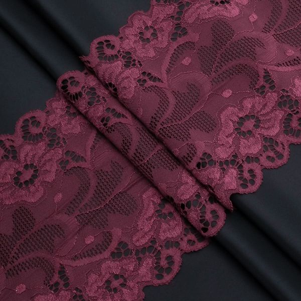 Кружево бельевое эластичное 150 мм / 3.4 метра, цвет темно-красный