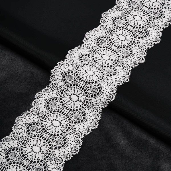 Кружево эластичное (стрейч) 80 мм / 13.72 метра, белый, 3AR3777