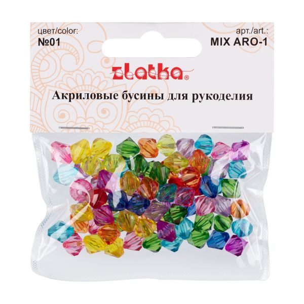 Бусины акрил 9х10 мм, 25 г (80±3 шт), №01 ассорти, Zlatka ARO-1
