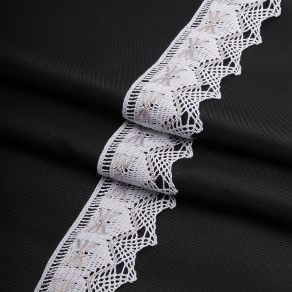 Кружево вязаное (тесьма) 37 мм / 3м, цв.белый+серый