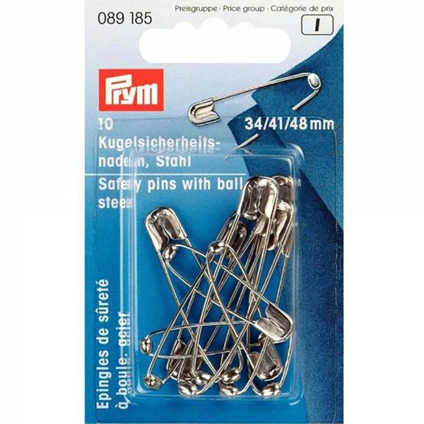 Булавки английские с пластиковым шариком ассорти нержавеющий сплав, 10 шт, под никель, Prym 089185