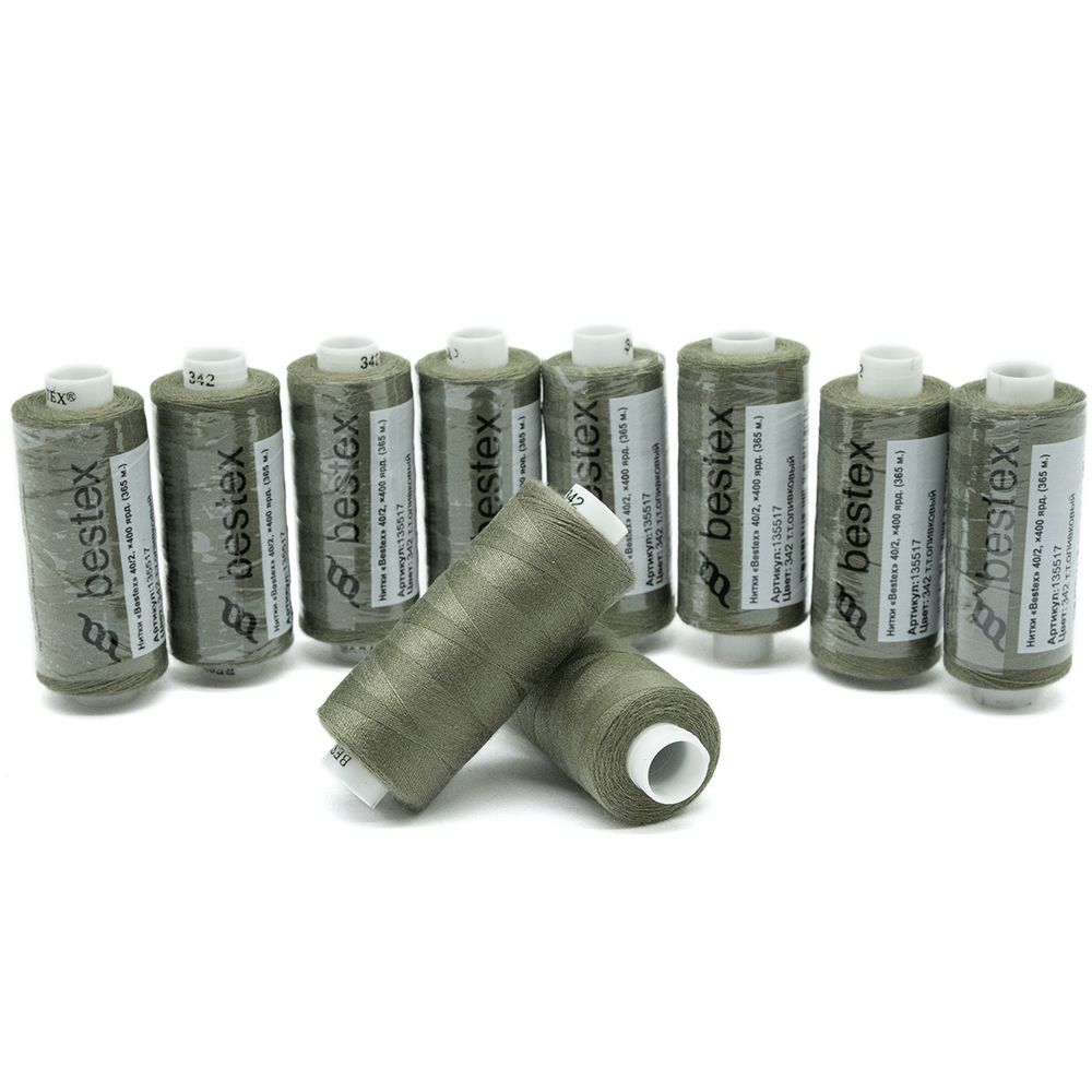 Нитки швейные бытовые Bestex 40/2, 365 м (400 ярд) / 10 кат., 342 серо-оливковый