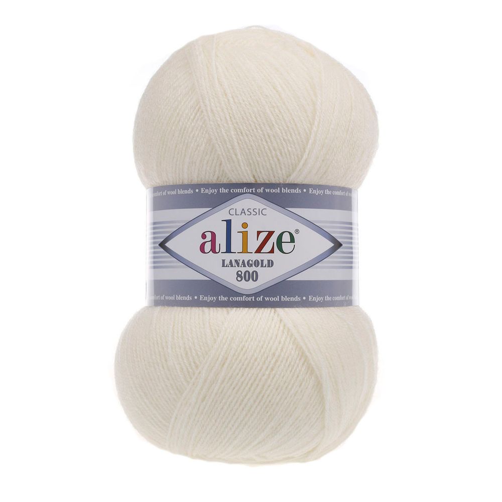 Пряжа Alize (Ализе) Lana Gold 800 / уп.5 мот. по 100 г, 800м, 062 молочный A