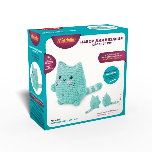 Набор для вязания игрушки Miadolla AMG-0143, Мятный котик, 10 см