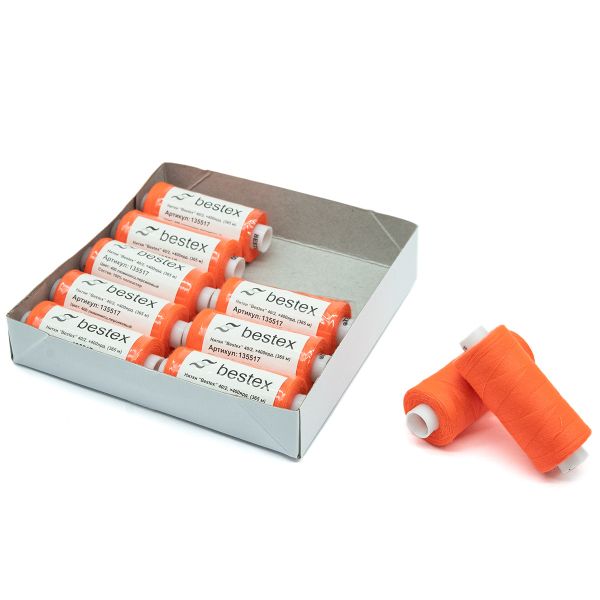 Нитки швейные бытовые Bestex 40/2, 365 м (400 ярд) / 10 кат., 400 алый неон