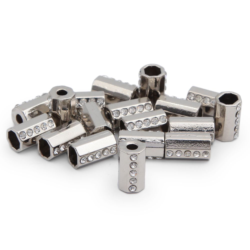 Наконечник для шнура металл цилиндр со стразами ⌀3,5/7 мм, 15,5х8,5 мм (никель), 20 шт