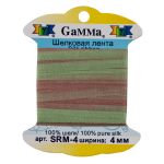 Лента (тесьма) шелковая 4.0 мм / 9.1±0.5 метров, M123 фисташковый/св.коричневый, Gamma SRM-4