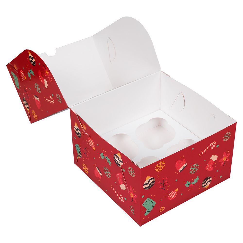 Коробка под 4 капкейка 16х16х10 см, Праздничная ель, S-Chief, CBC-026