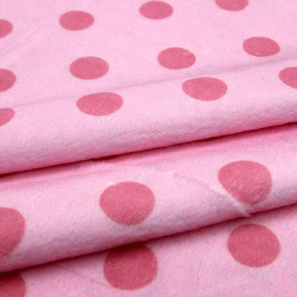 Мех коротковорсовый 3мм с принтом горох, 47*47см (±2см), 100% п/э (светло-розовый/розовый) 29495