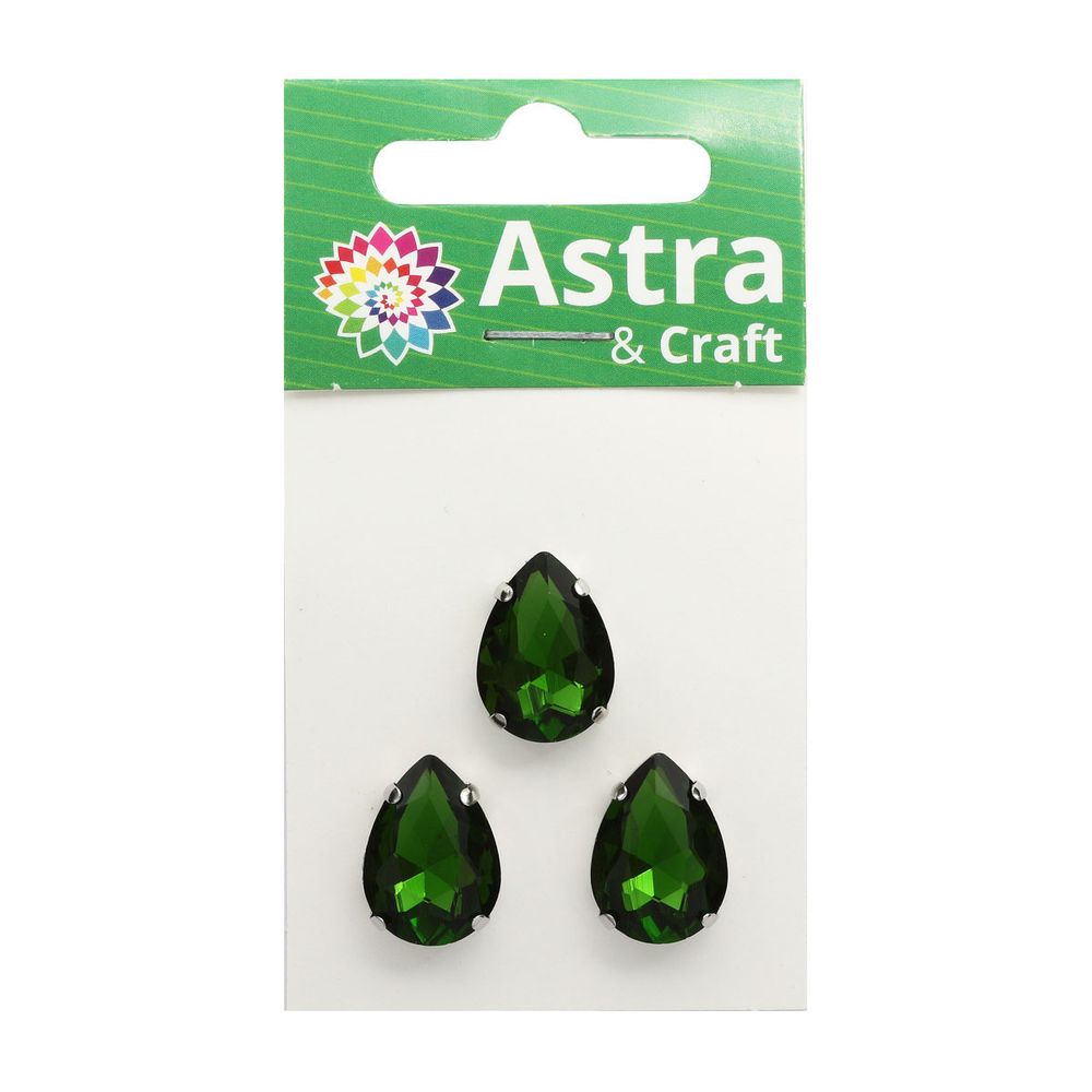 Хрустальные стразы в цапах формы капля, зеленый 13х18 мм, 3 шт., АЦ008НН1318