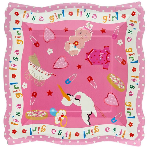 Тарелки бумажные Квадратные 6х6 шт, 01- рождение дочери, Boomzee TRL-05